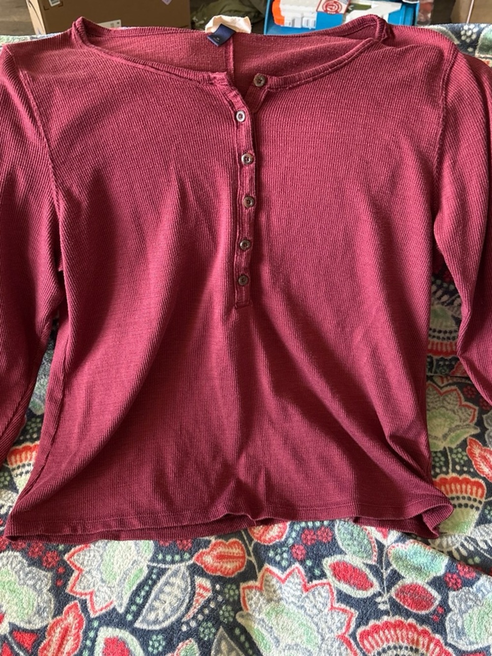 Universal Thread Ribbed Henley Top in Berry